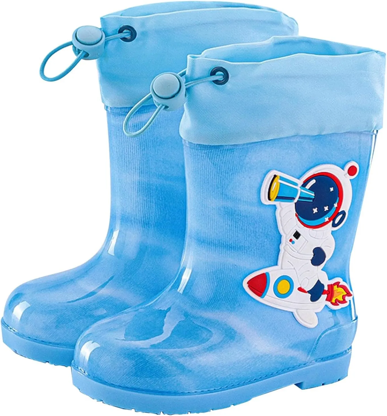 IWIHMIV Toddler Boys Rain Boots Rubber Rain Boots for Kids Outdoor Drawstring Printed Lightweight Rainboots for Girls