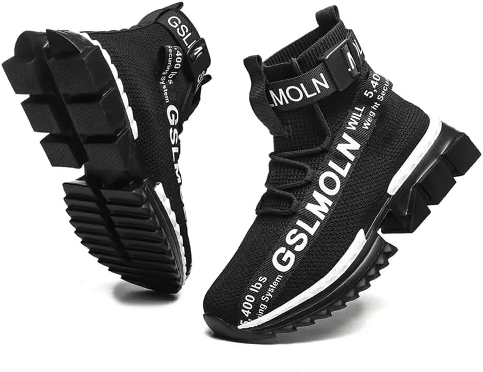 Jakcuz Men's High Top Sneakers Breathable Gym Athletic Running Walking Tennis Boy Comfortable Fashion Platform Shoes
