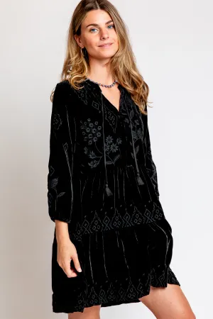 Johnny Was Ivey Velvet Field Tiered Dress | Black