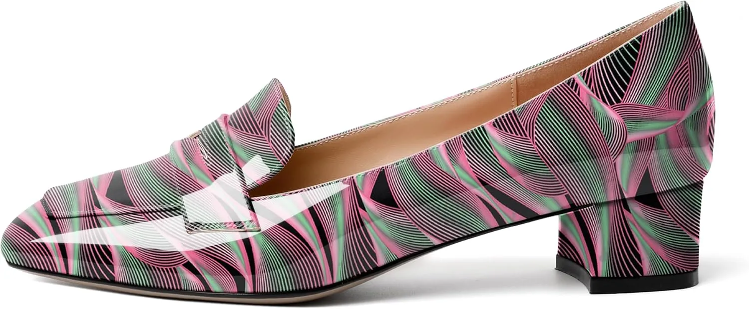 Joseywade Women Low Block Chunky Heel Pumps Slip On 1.5 Inch Square Toe Comfort Shoes