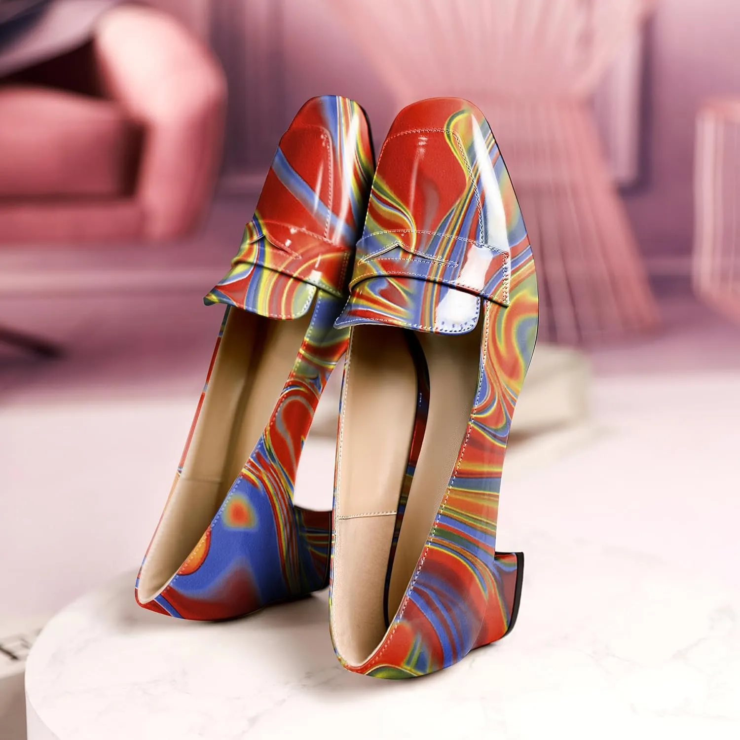 Joseywade Women Low Block Chunky Heel Pumps Slip On 1.5 Inch Square Toe Comfort Shoes