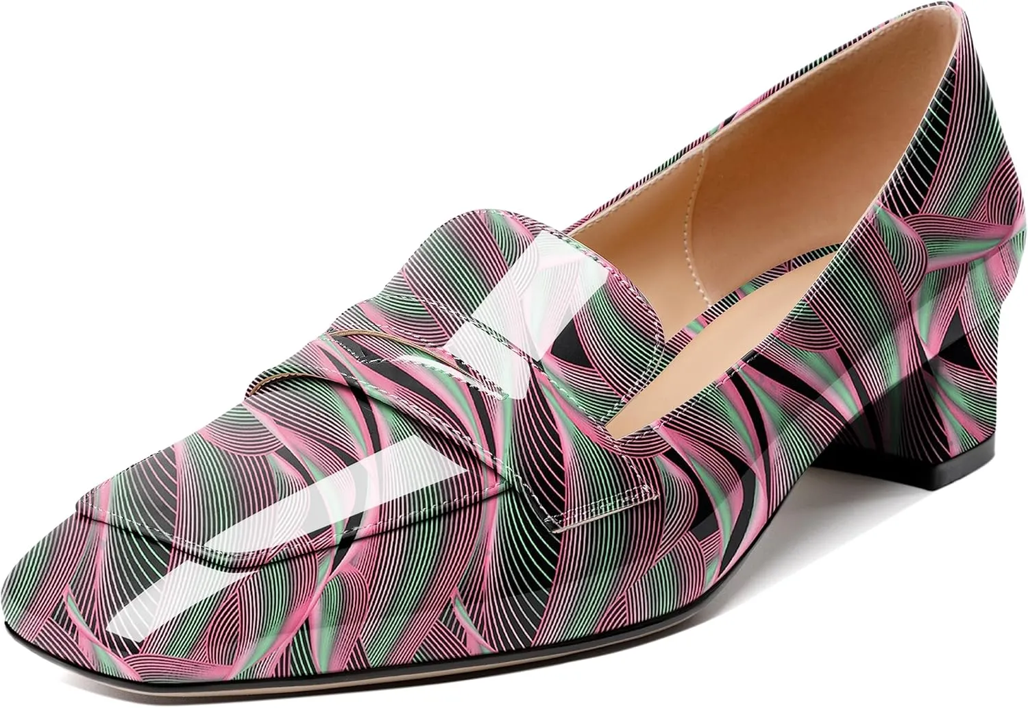 Joseywade Women Low Block Chunky Heel Pumps Slip On 1.5 Inch Square Toe Comfort Shoes