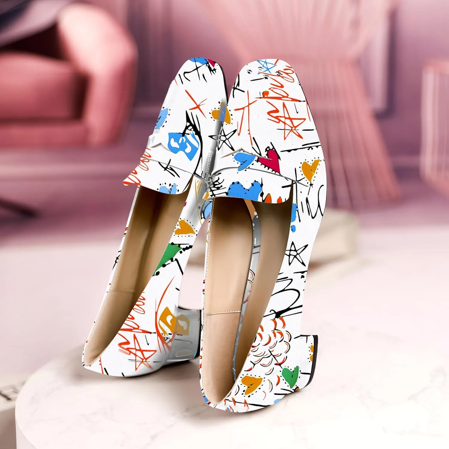 Joseywade Women Low Block Chunky Heel Pumps Slip On 1.5 Inch Square Toe Comfort Shoes
