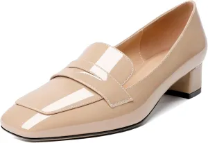 Joseywade Women Low Block Chunky Heel Pumps Slip On 1.5 Inch Square Toe Comfort Shoes