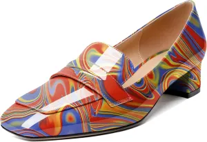 Joseywade Women Low Block Chunky Heel Pumps Slip On 1.5 Inch Square Toe Comfort Shoes