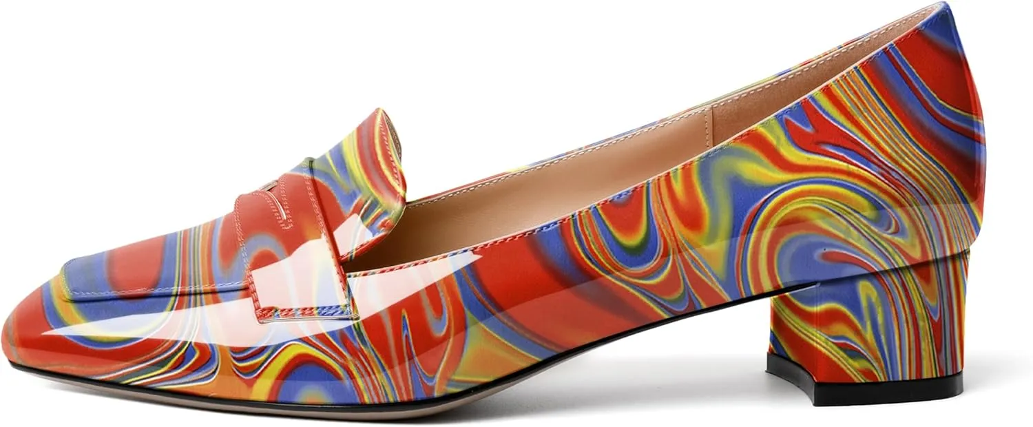 Joseywade Women Low Block Chunky Heel Pumps Slip On 1.5 Inch Square Toe Comfort Shoes