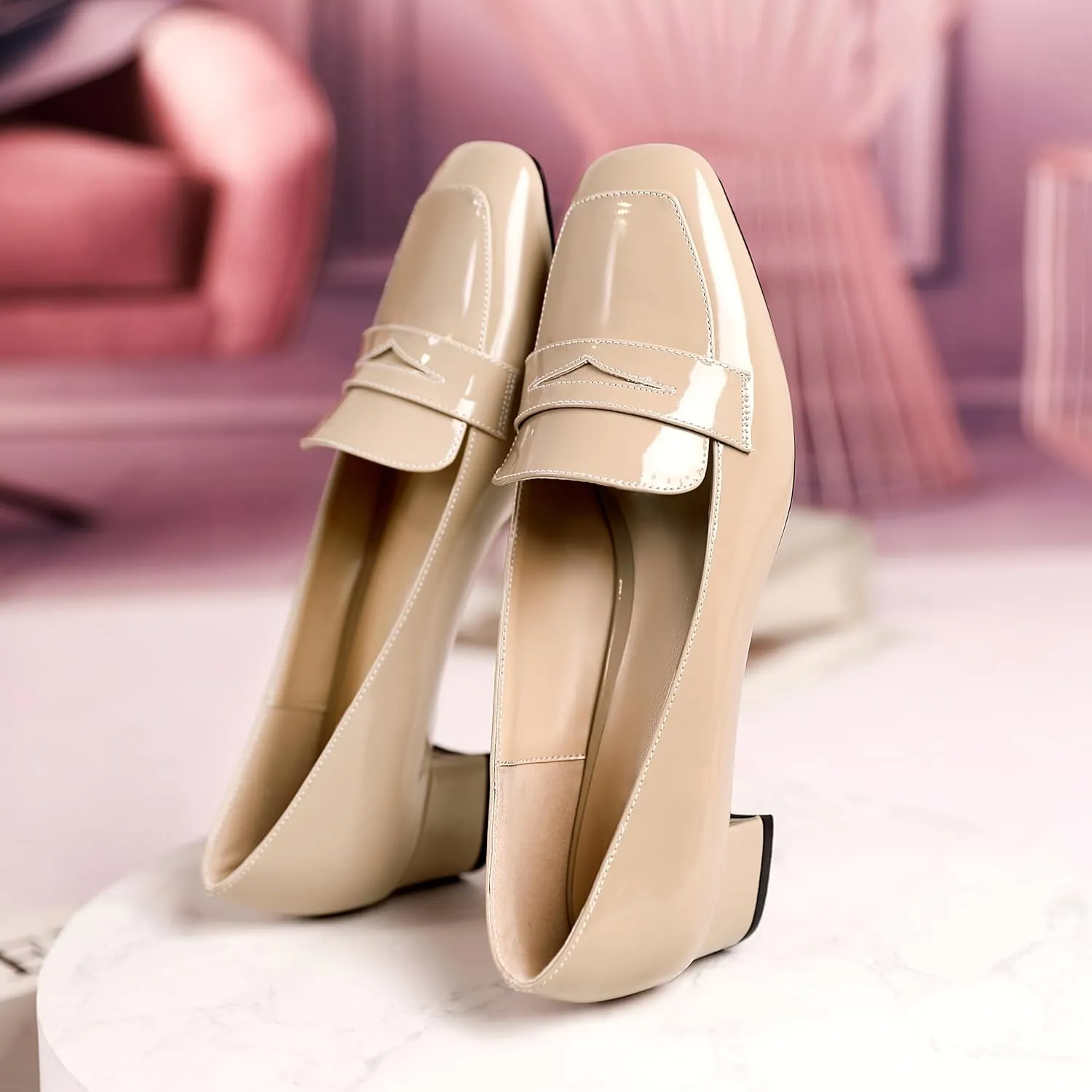 Joseywade Women Low Block Chunky Heel Pumps Slip On 1.5 Inch Square Toe Comfort Shoes