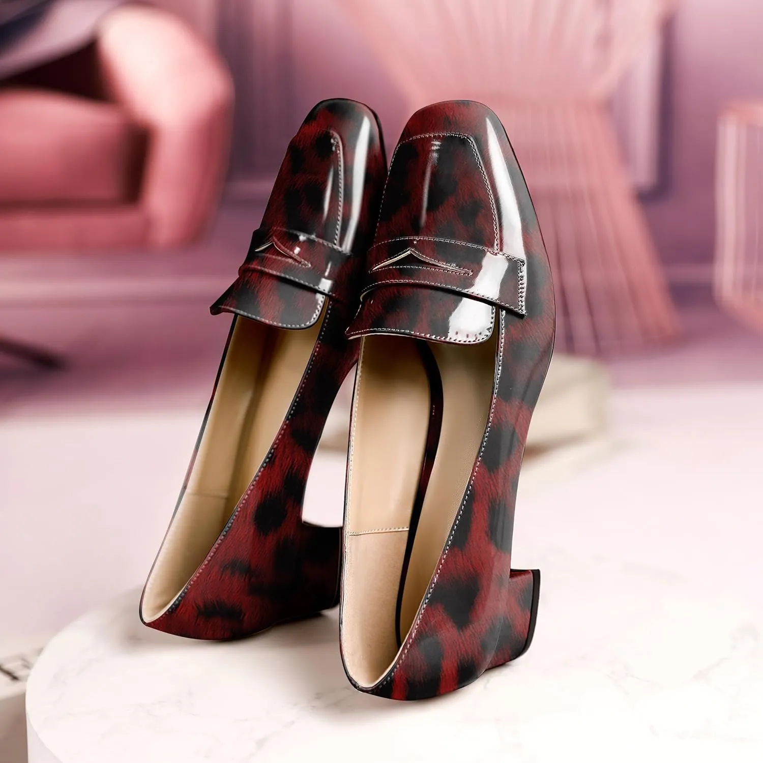 Joseywade Women Low Block Chunky Heel Pumps Slip On 1.5 Inch Square Toe Comfort Shoes
