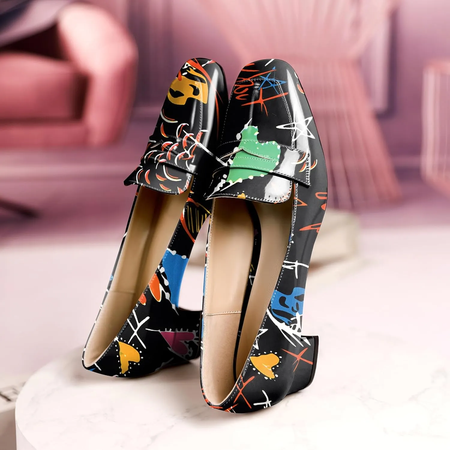 Joseywade Women Low Block Chunky Heel Pumps Slip On 1.5 Inch Square Toe Comfort Shoes