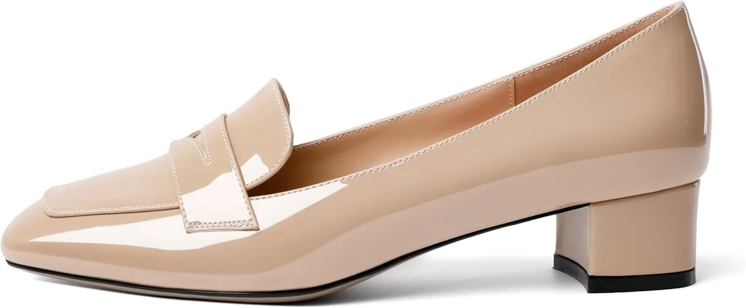 Joseywade Women Low Block Chunky Heel Pumps Slip On 1.5 Inch Square Toe Comfort Shoes