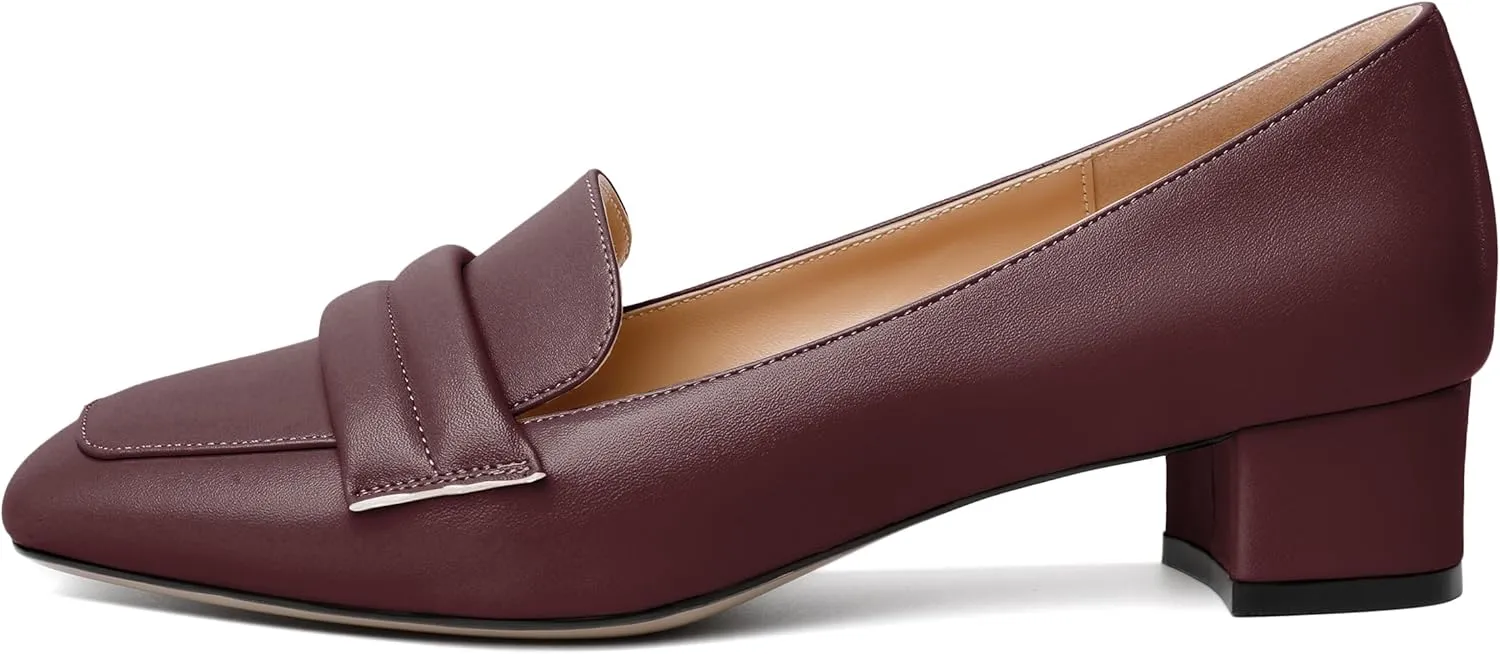 Joseywade Women Low Block Chunky Heel Pumps Square Toe Slip On 1.5'' Closed Toe Loafer Shoes for Wedding Office Evening Workplace