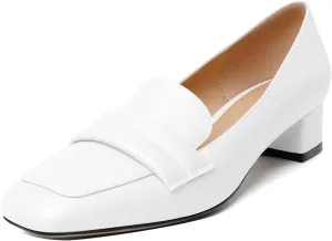Joseywade Women Low Block Chunky Heel Pumps Square Toe Slip On 1.5'' Closed Toe Loafer Shoes for Wedding Office Evening Workplace