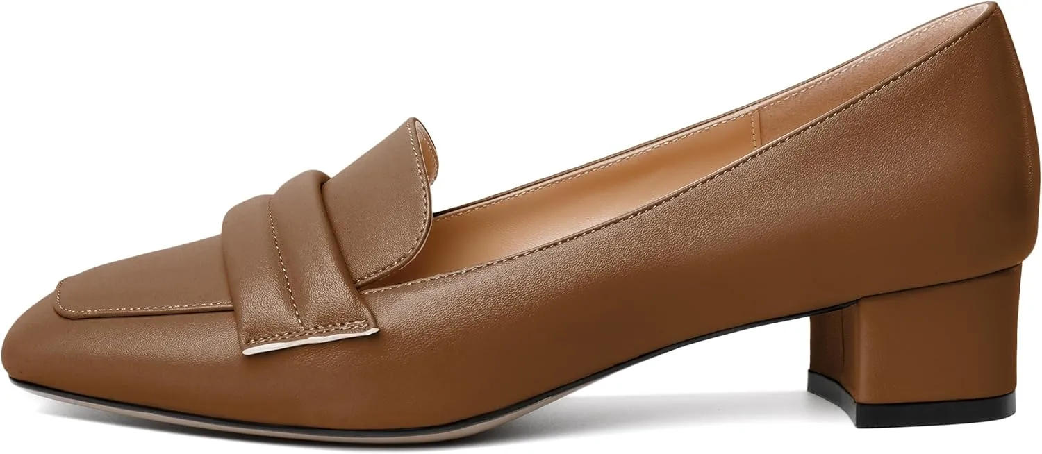 Joseywade Women Low Block Chunky Heel Pumps Square Toe Slip On 1.5'' Closed Toe Loafer Shoes for Wedding Office Evening Workplace