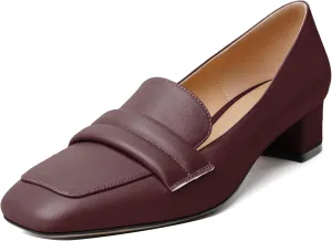 Joseywade Women Low Block Chunky Heel Pumps Square Toe Slip On 1.5'' Closed Toe Loafer Shoes for Wedding Office Evening Workplace
