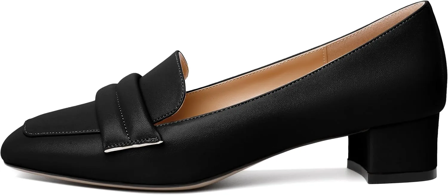 Joseywade Women Low Block Chunky Heel Pumps Square Toe Slip On 1.5'' Closed Toe Loafer Shoes for Wedding Office Evening Workplace