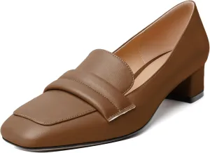 Joseywade Women Low Block Chunky Heel Pumps Square Toe Slip On 1.5'' Closed Toe Loafer Shoes for Wedding Office Evening Workplace