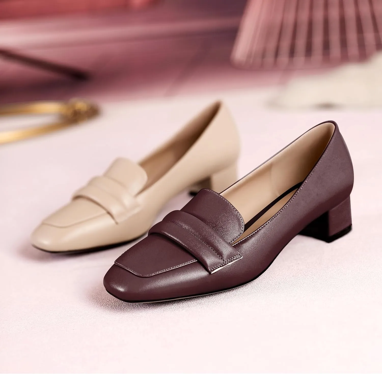 Joseywade Women Low Block Chunky Heel Pumps Square Toe Slip On 1.5'' Closed Toe Loafer Shoes for Wedding Office Evening Workplace