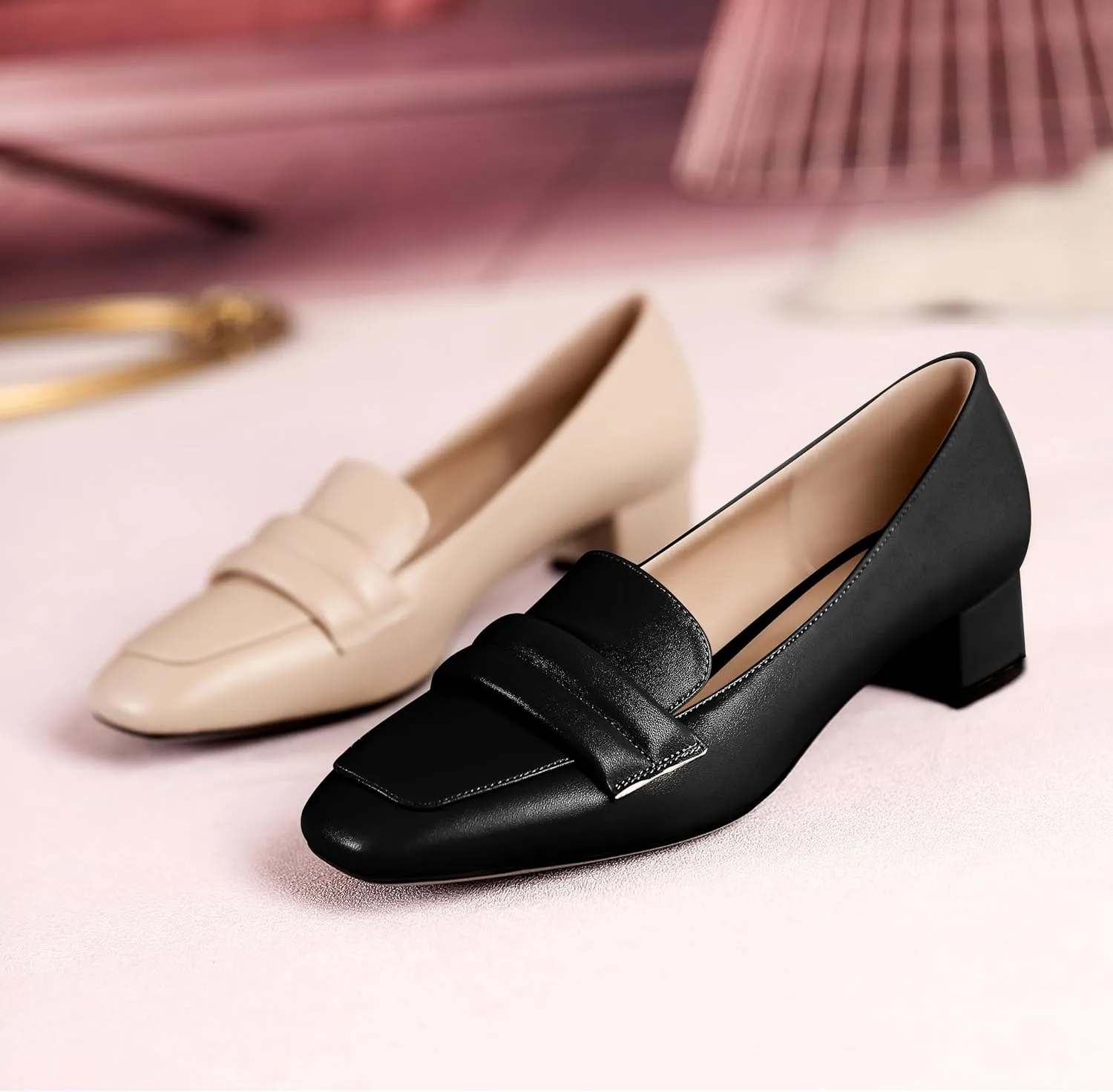Joseywade Women Low Block Chunky Heel Pumps Square Toe Slip On 1.5'' Closed Toe Loafer Shoes for Wedding Office Evening Workplace