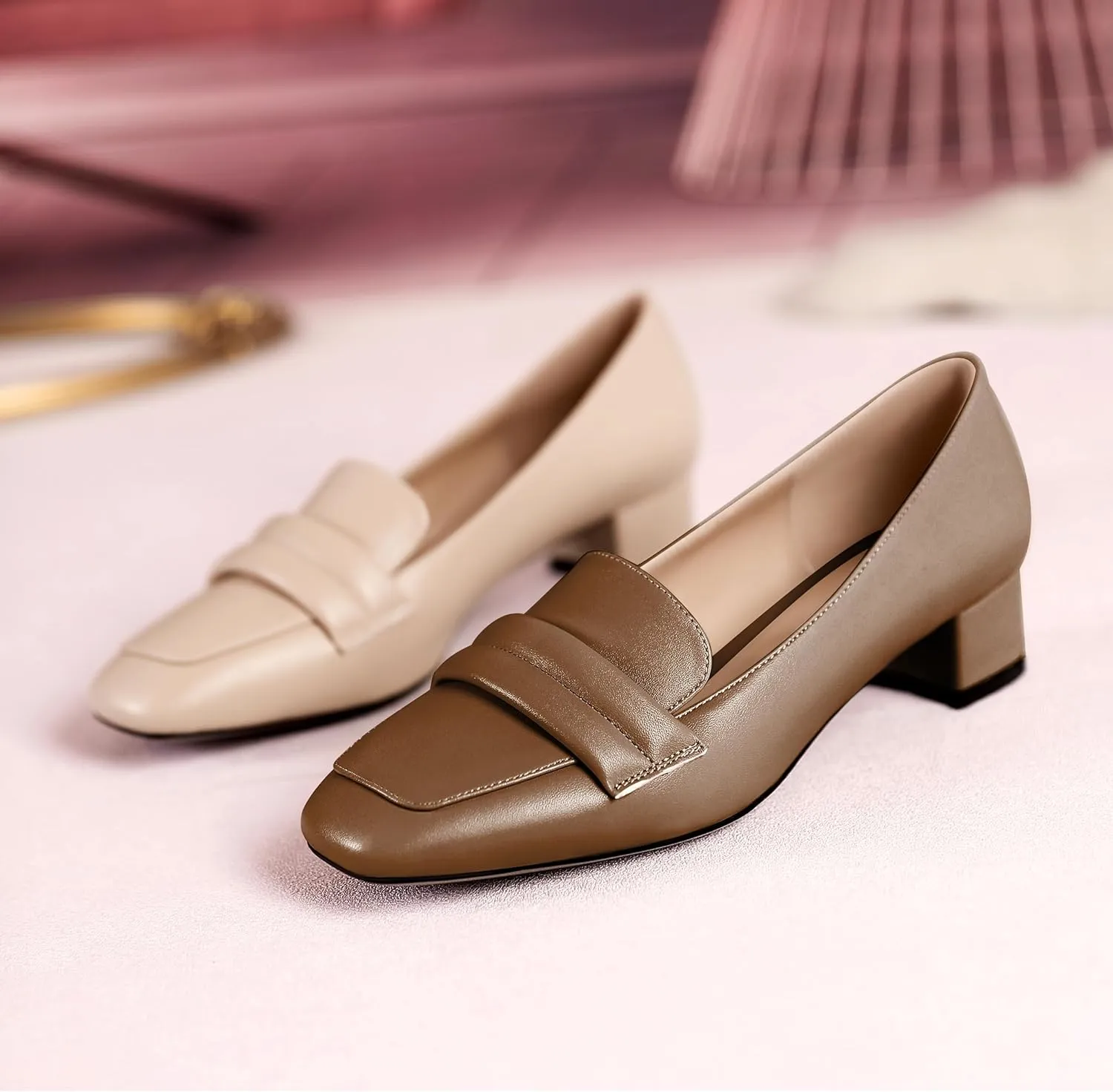 Joseywade Women Low Block Chunky Heel Pumps Square Toe Slip On 1.5'' Closed Toe Loafer Shoes for Wedding Office Evening Workplace