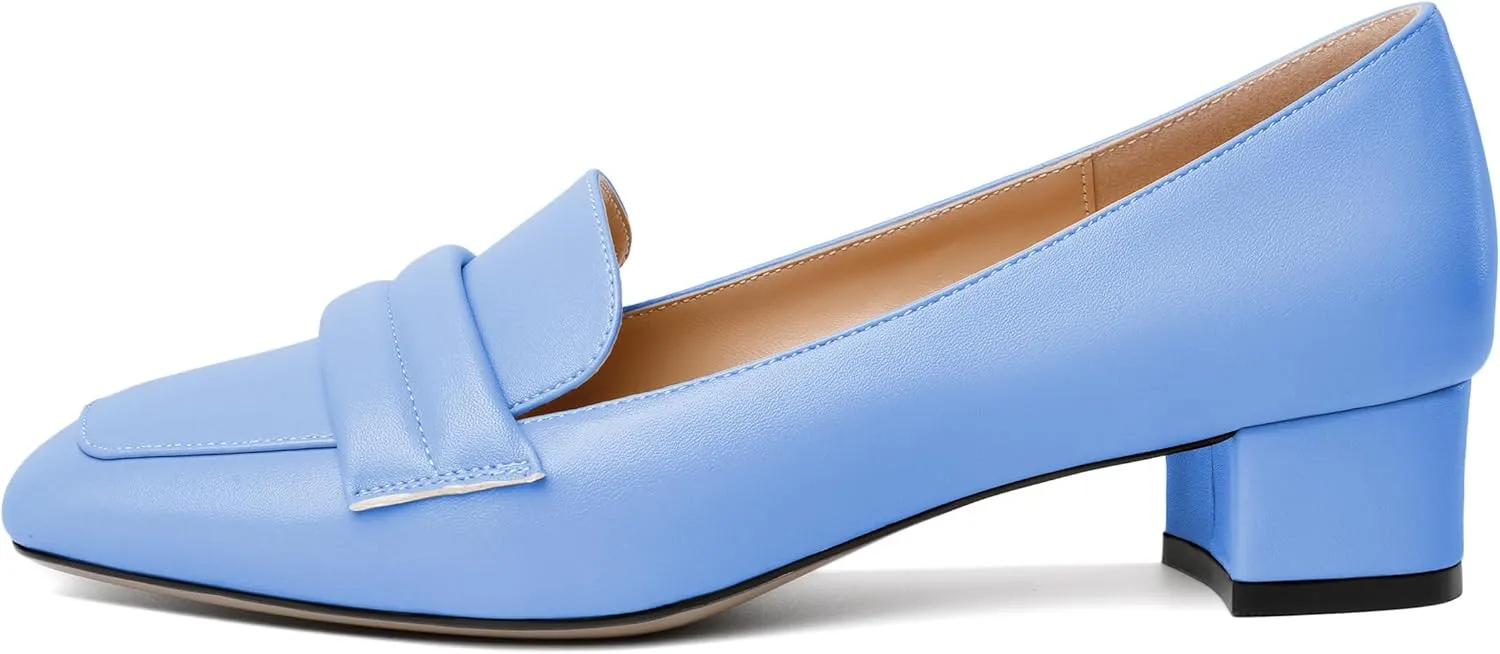 Joseywade Women Low Block Chunky Heel Pumps Square Toe Slip On 1.5'' Closed Toe Loafer Shoes for Wedding Office Evening Workplace
