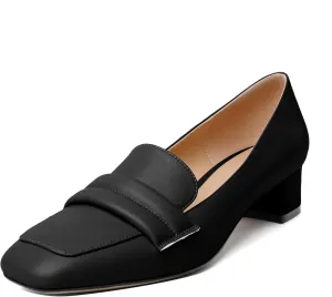 Joseywade Women Low Block Chunky Heel Pumps Square Toe Slip On 1.5'' Closed Toe Loafer Shoes for Wedding Office Evening Workplace