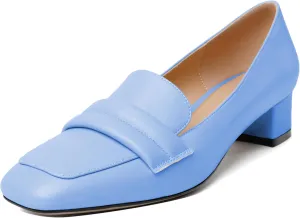 Joseywade Women Low Block Chunky Heel Pumps Square Toe Slip On 1.5'' Closed Toe Loafer Shoes for Wedding Office Evening Workplace