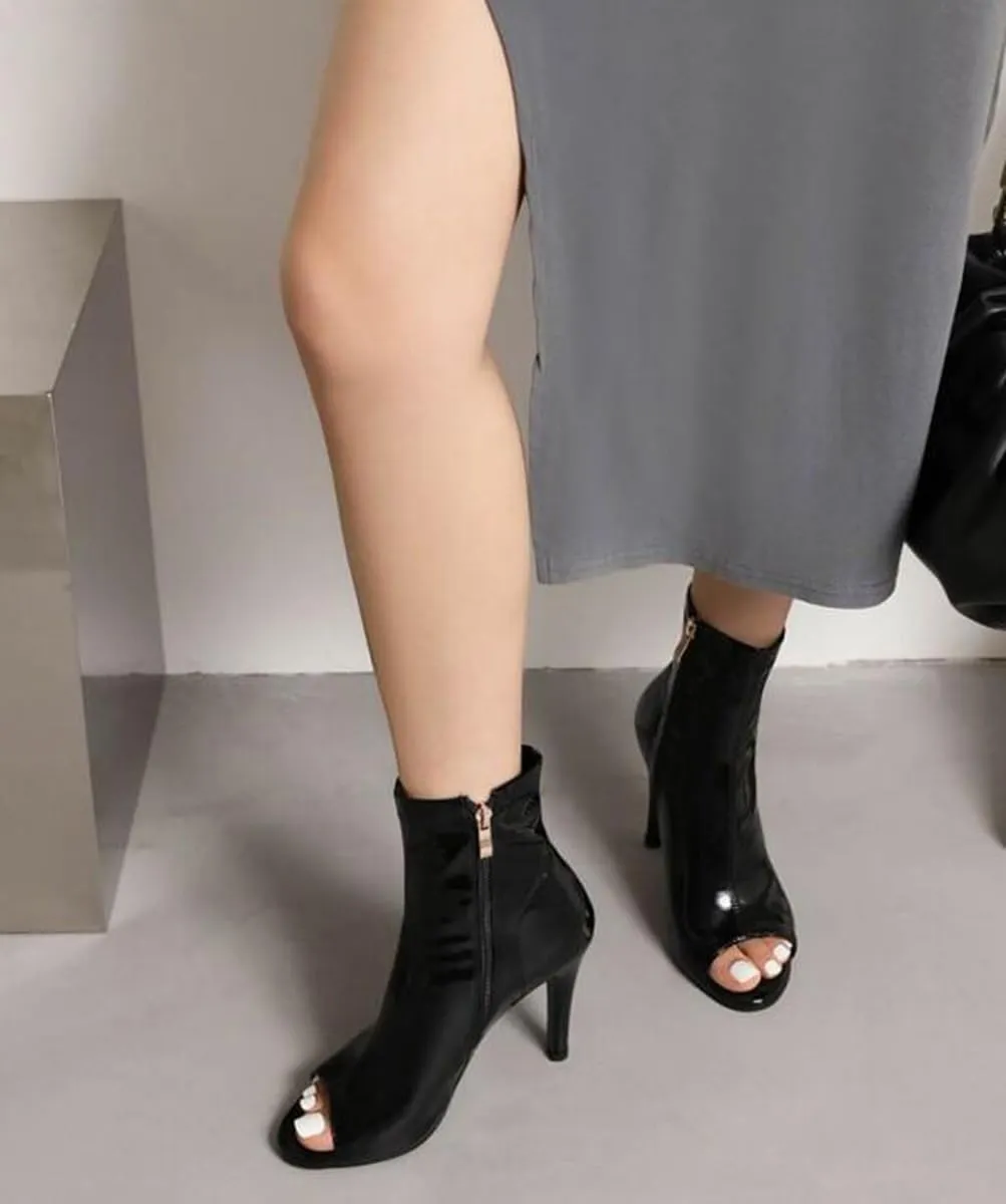 JXUZY Jazz Modern Pole Dance Ankle Boots for Women Peep Toe Stiletto Prom Shoes