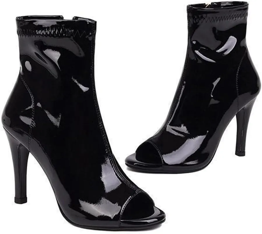 JXUZY Jazz Modern Pole Dance Ankle Boots for Women Peep Toe Stiletto Prom Shoes