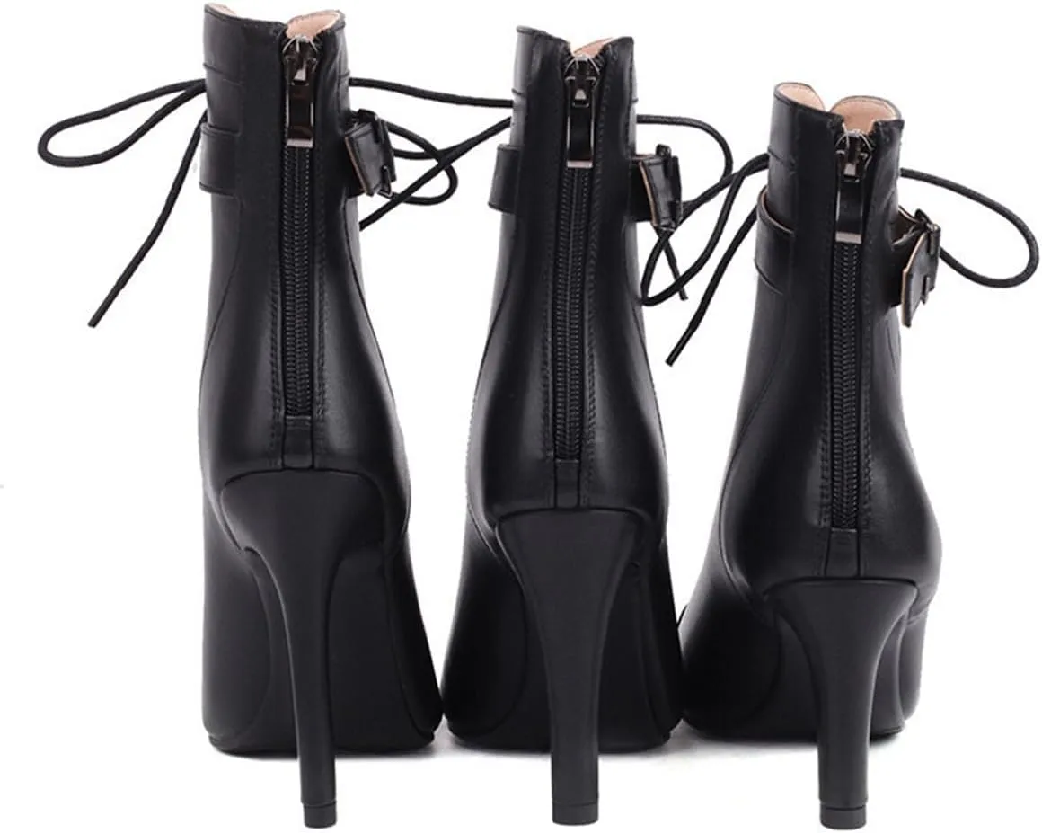 JXUZY Jazz Tango Ballroom Dance Ankle Booties for Women Peep Toe Lace-up Buckle Prom Shoes