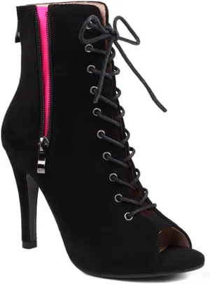 JXUZY Women's Cross Strap Lace-up Peep Toe Jazz Ballroom Pole Dance Ankle Boots