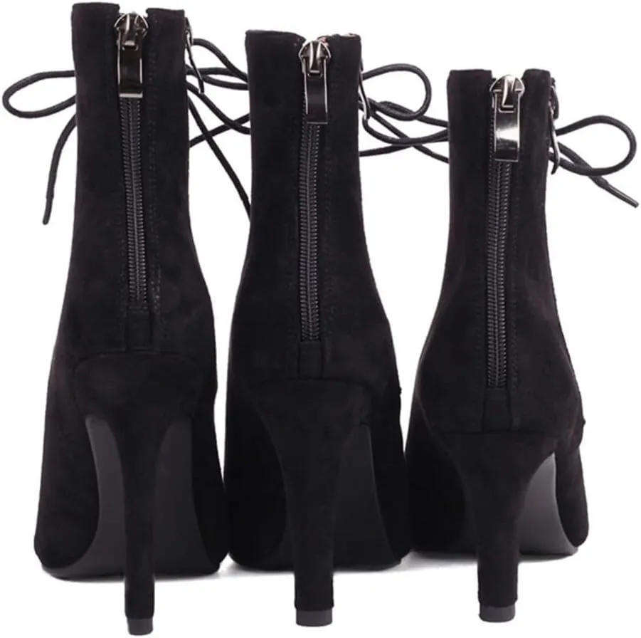 JXUZY Women's Cross Strap Lace-up Peep Toe Jazz Ballroom Pole Dance Ankle Boots