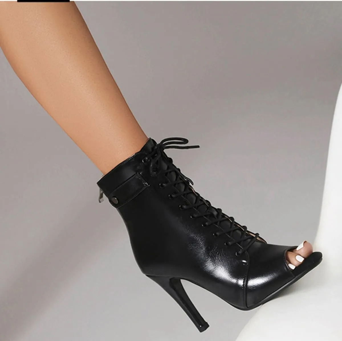 JXUZY Women's Cross Strap Lace-up Peep Toe Jazz Ballroom Pole Dance Ankle Boots