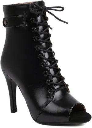 JXUZY Women's Cross Strap Lace-up Peep Toe Jazz Ballroom Pole Dance Ankle Boots
