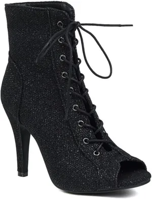 JXUZY Women's Cross Strap Lace-up Peep Toe Jazz Ballroom Pole Dance Ankle Boots