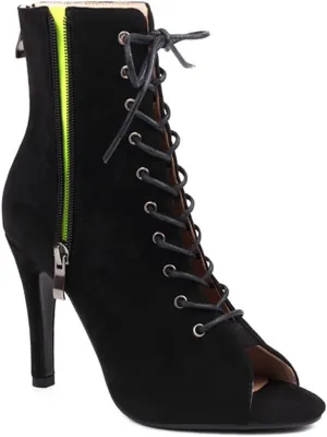 JXUZY Women's Cross Strap Lace-up Peep Toe Jazz Ballroom Pole Dance Ankle Boots