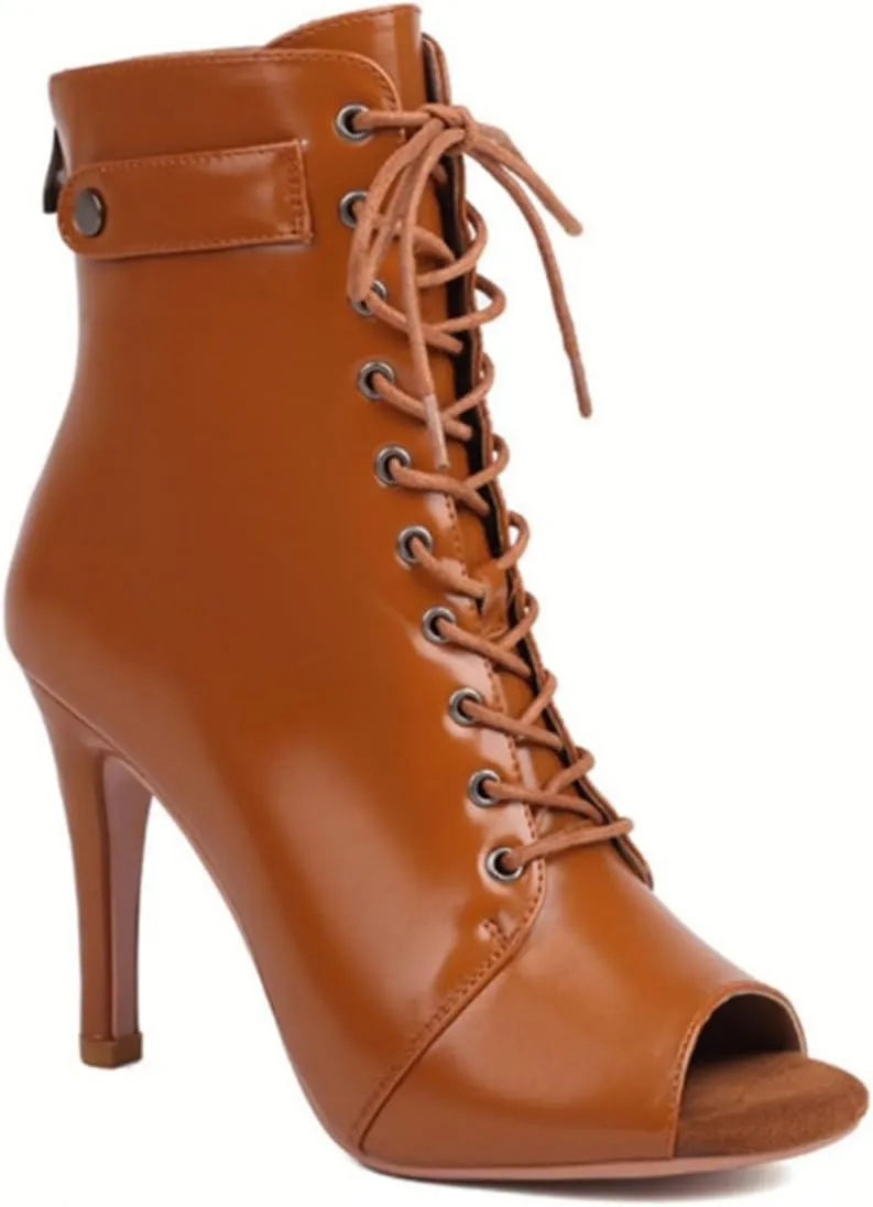 JXUZY Women's Cross Strap Lace-up Peep Toe Jazz Ballroom Pole Dance Ankle Boots