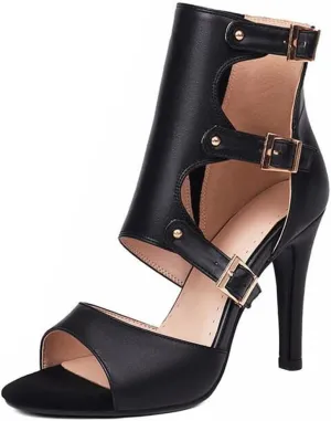 JXUZY Womens Summer Cut-out Buckle Stiletto Shoes Jazz Modern Pole Dance Sandals Ankle Boots