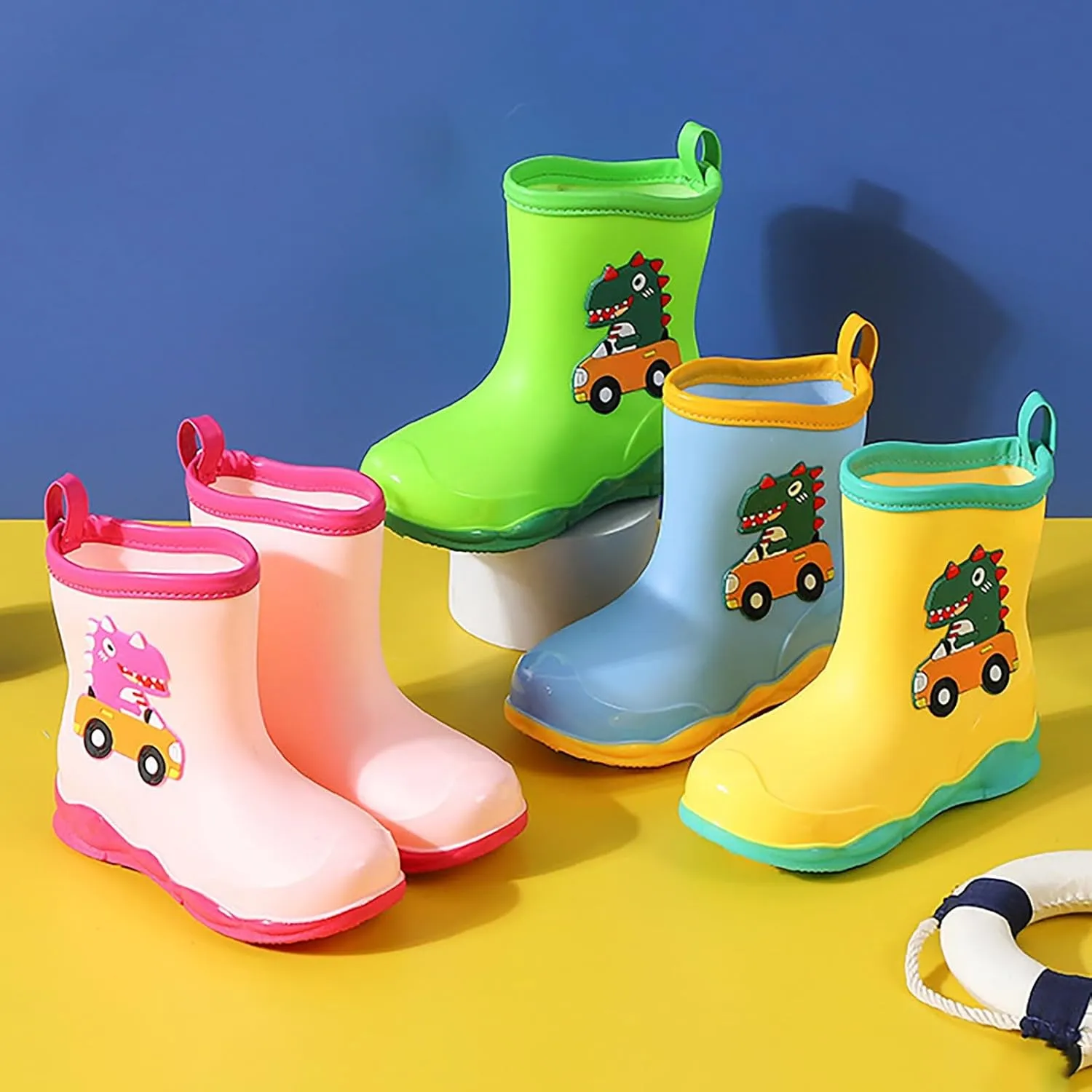 Kids Dinosaur Printed Rain Shoes Outdoor Non Slip Rain Boots Children's Teenage Mud Boots with Non Big Kids Winter Boots