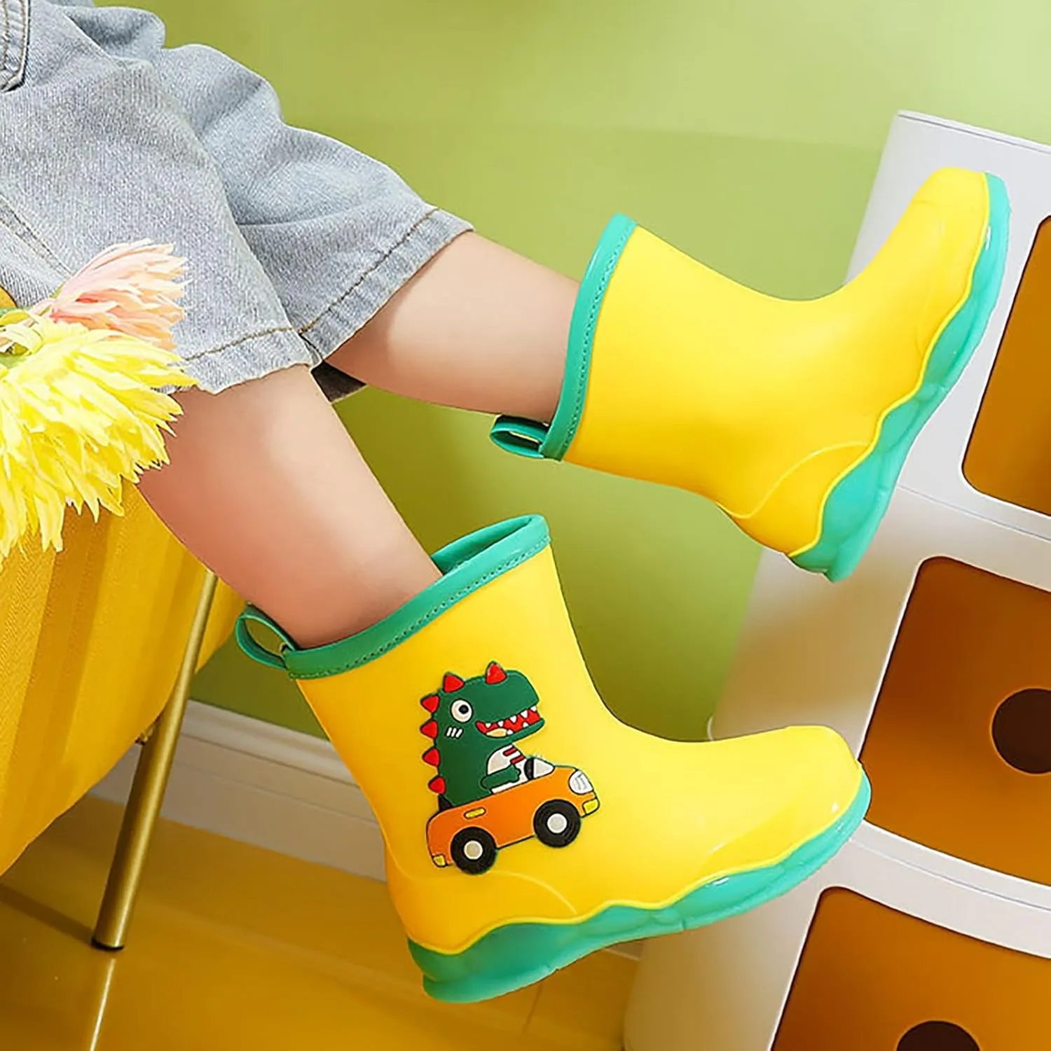 Kids Dinosaur Printed Rain Shoes Outdoor Non Slip Rain Boots Children's Teenage Mud Boots with Non Big Kids Winter Boots
