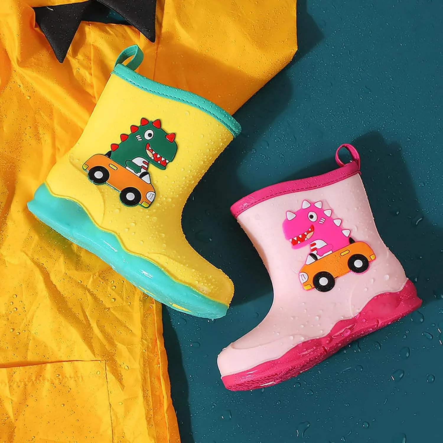 Kids Dinosaur Printed Rain Shoes Outdoor Non Slip Rain Boots Children's Teenage Mud Boots with Non Big Kids Winter Boots