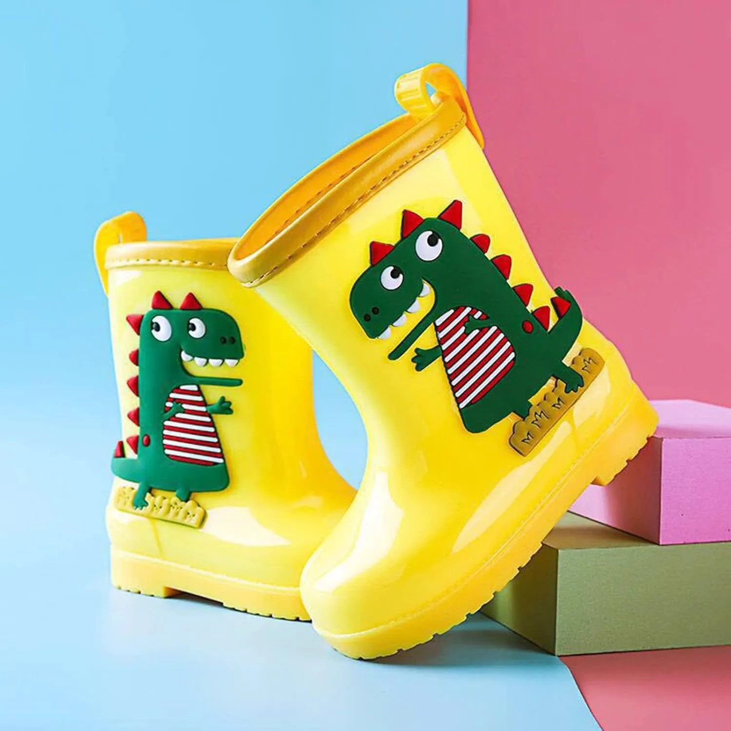 Kids Dinosaur Printed Rain Shoes Outdoor Non Slip Rain Boots Children's Teenage Mud Boots with Non Slip Bottom