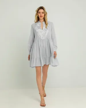 Kori Cotton Voile Dress | Light Grey & Champagne