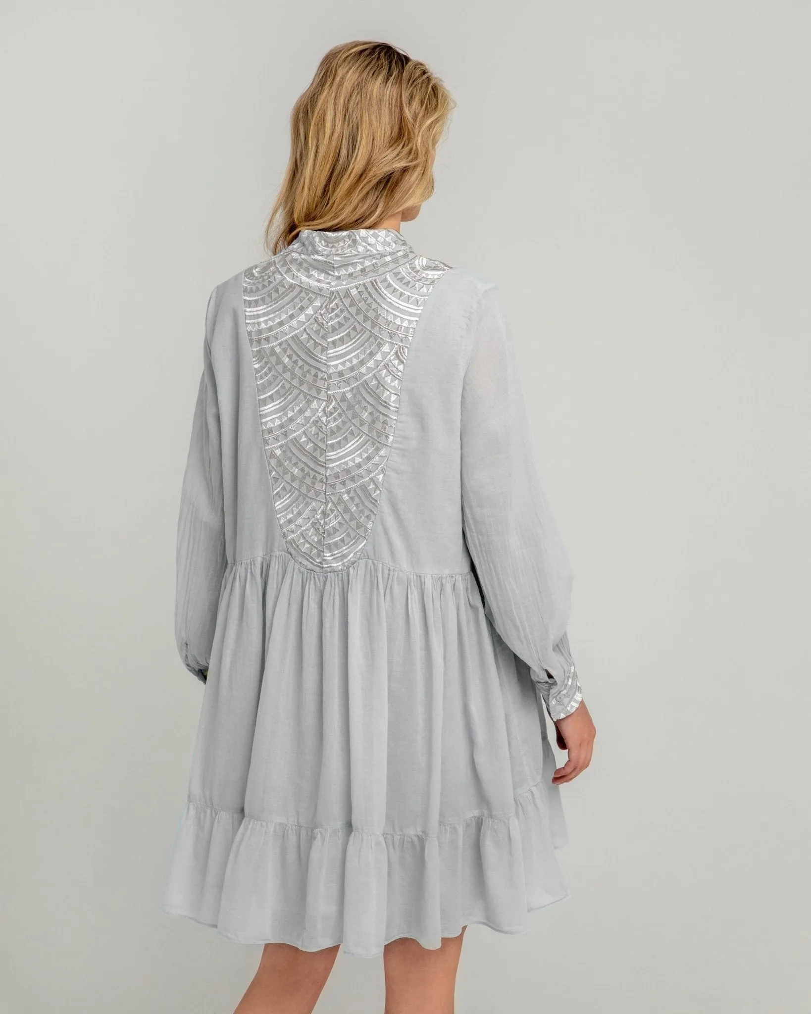 Kori Cotton Voile Dress | Light Grey & Champagne