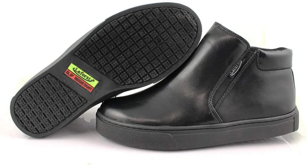 Laforst Crystal Womens Man Made Water and Stain Resistant Work Slip Resistant Double Gore Slip On Flats Black