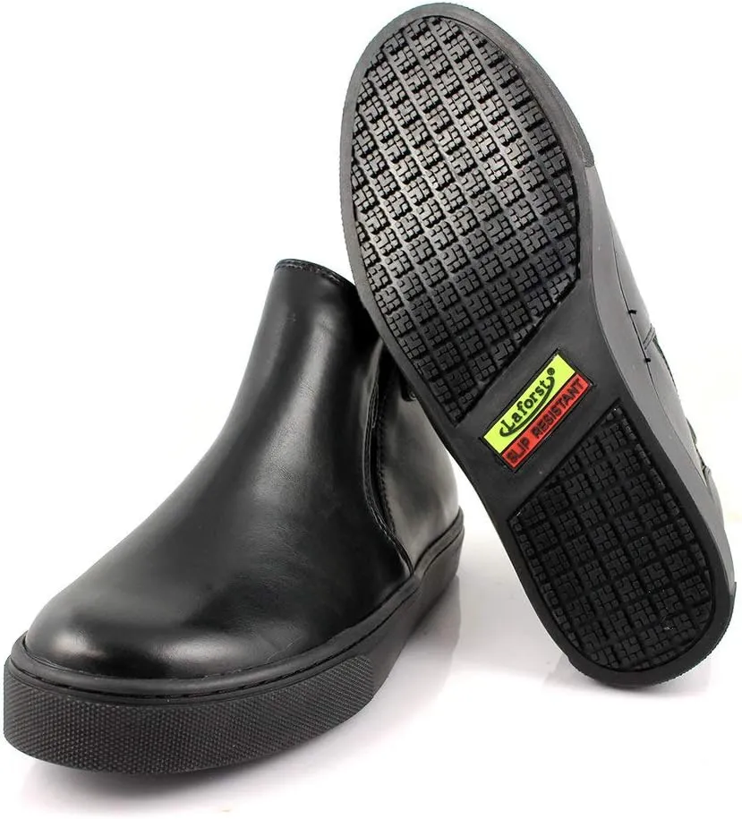 Laforst Crystal Womens Man Made Water and Stain Resistant Work Slip Resistant Double Gore Slip On Flats Black