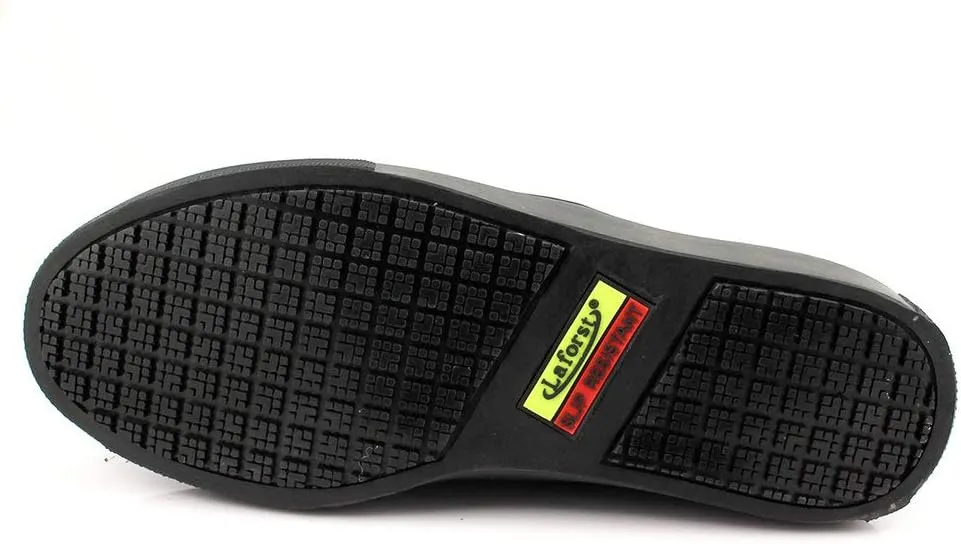 Laforst Crystal Womens Man Made Water and Stain Resistant Work Slip Resistant Double Gore Slip On Flats Black