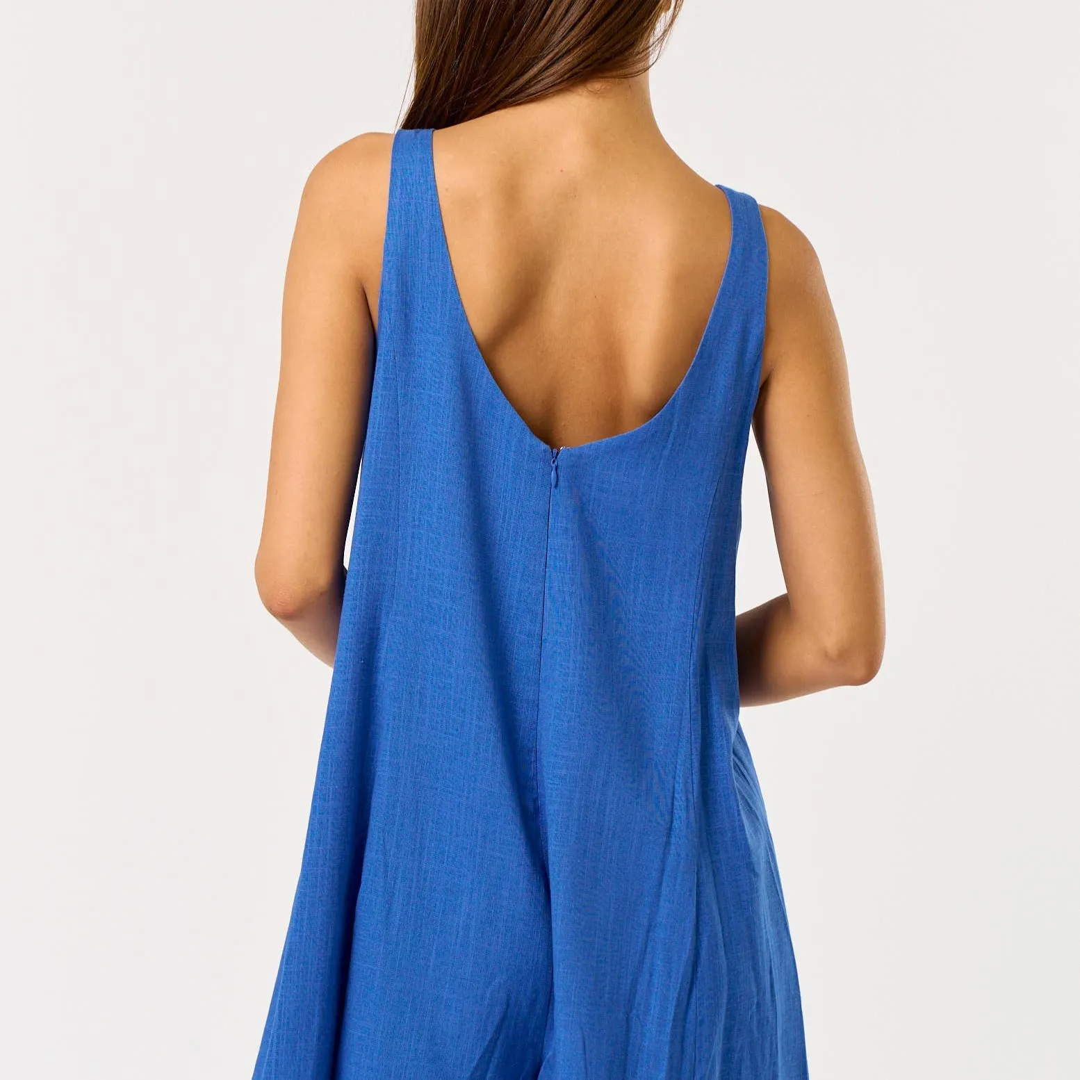 Lapis Linen Floral Embroidered Romper
