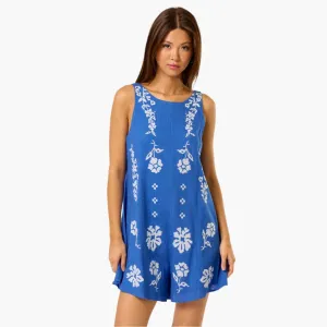 Lapis Linen Floral Embroidered Romper