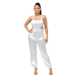 Laura Open Bow Tie Elastic Shirring Detail Jumpsuit-White