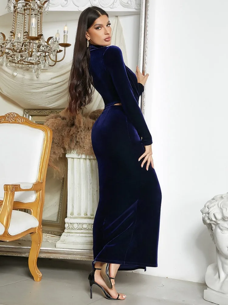 Long Sleeve Cut Out Slit Dress